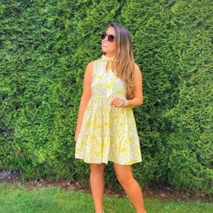 Lisa Marie Fernandez Yellow Floral Neck Tie Dress